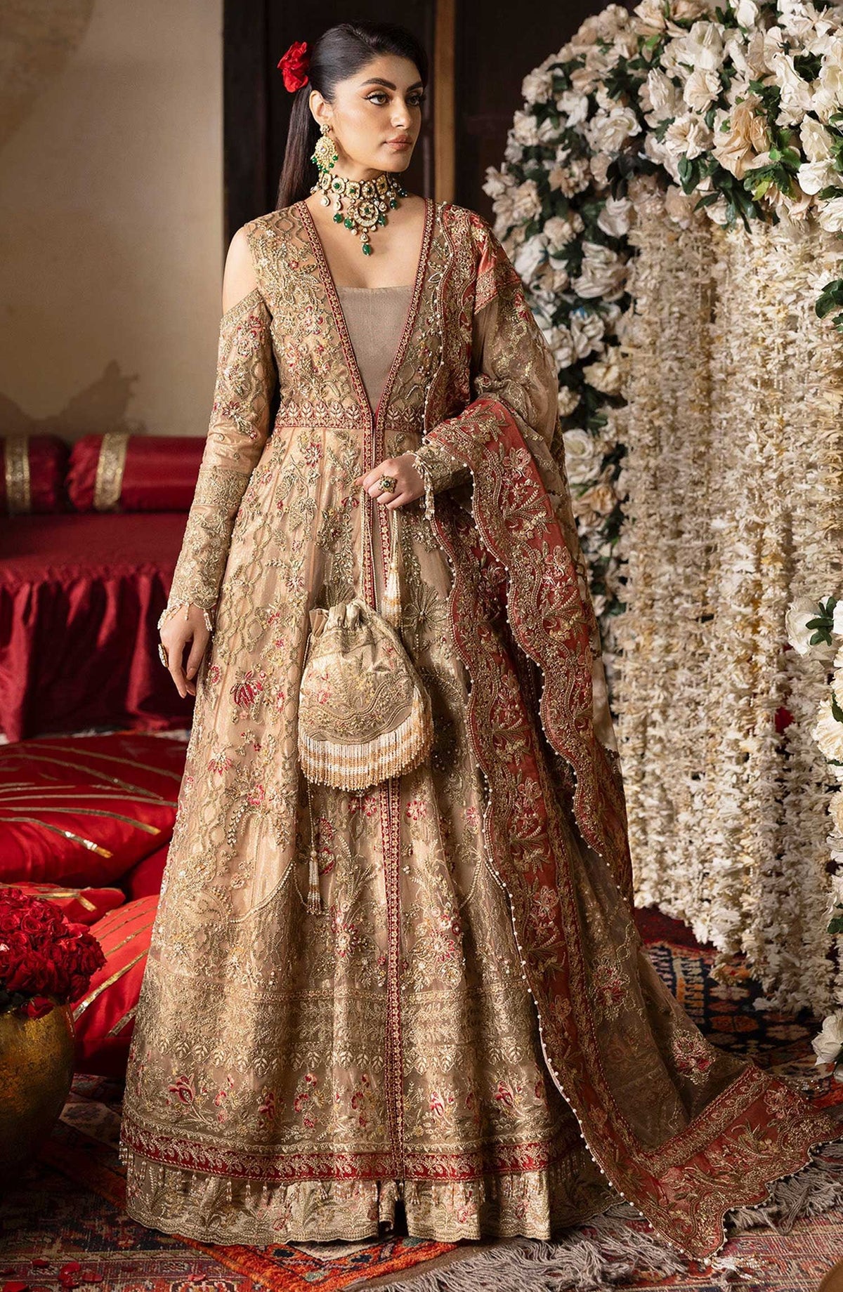 Jashn by Imrozia Embroidered Net Unstitched 4 Piece - SB-37 Zarnigar - IM25J - Fawn - Formal Collection