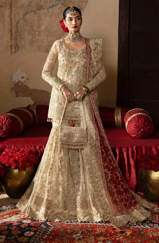 Jashn by Imrozia Embroidered Net Unstitched 4 Piece - SB-38 Pemaan - IM25J - Fawn - Formal Collection