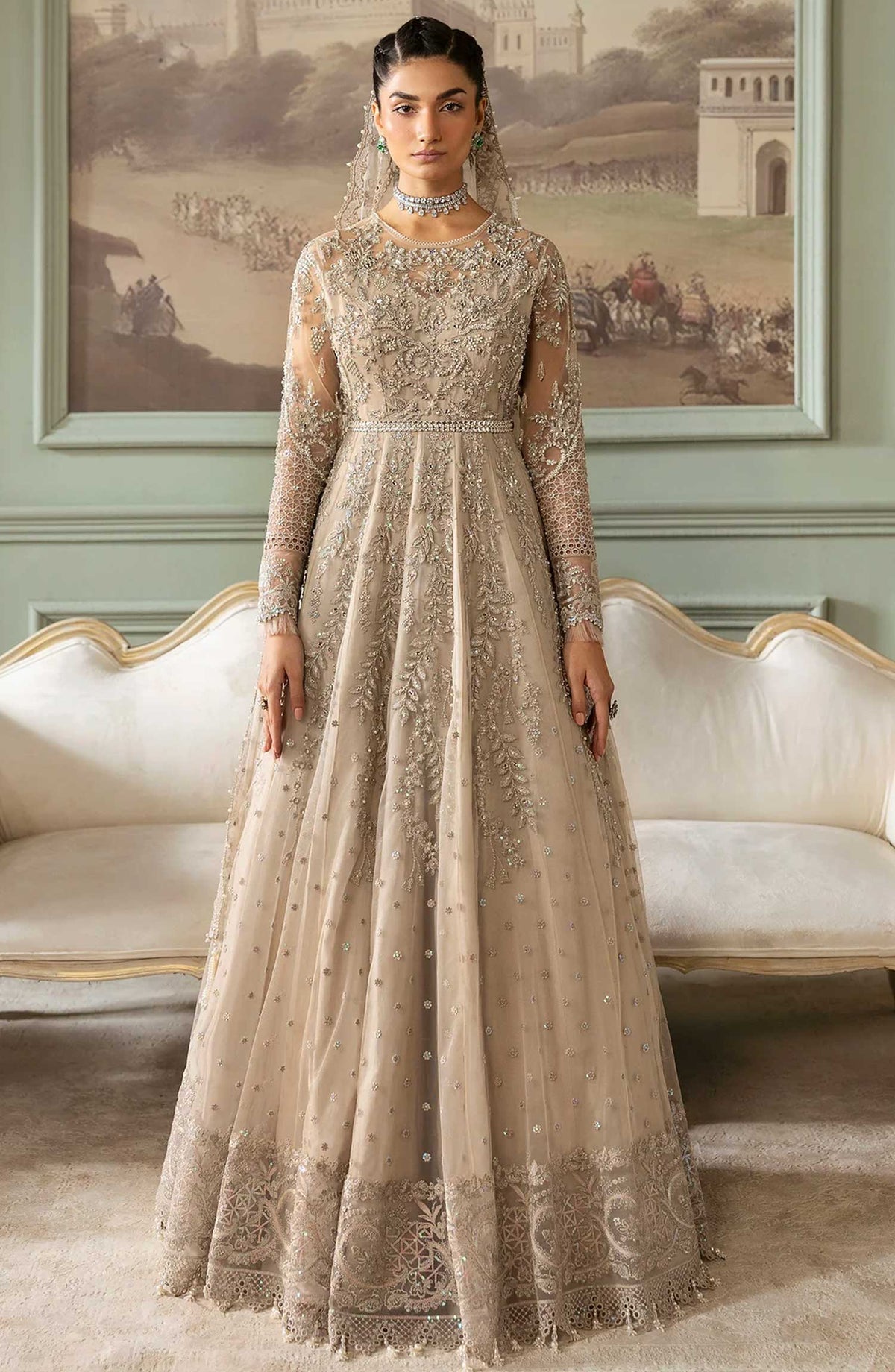 Jashn by Imrozia Embroidered Net Unstitched 3 Piece - SB-40 Tabaan - IM25J - Silver Grey - Formal Collection