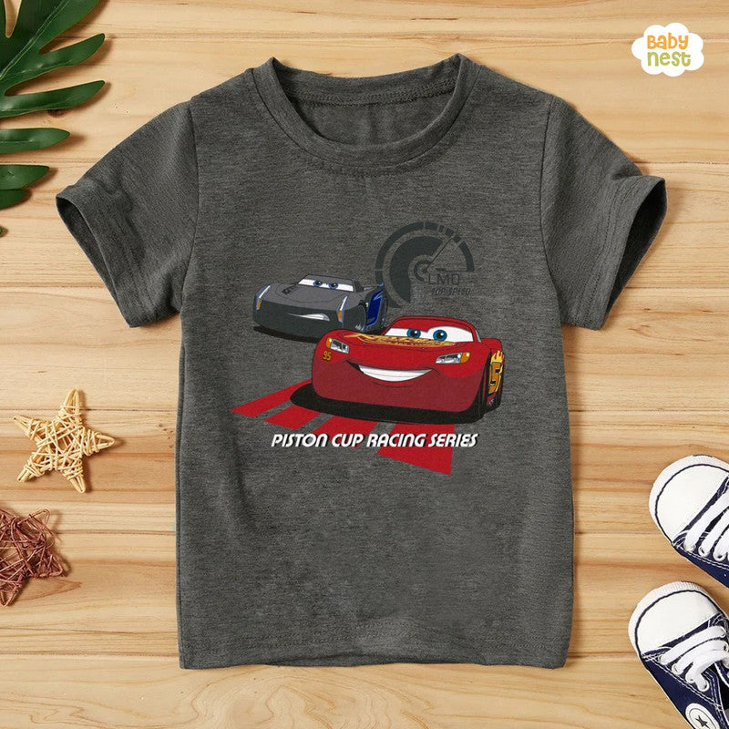 Cars Racing Half Sleeves T-shirt For Kids - Dark Grey - SBT-321-D1