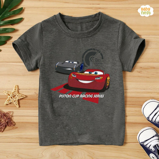 Cars Racing Half Sleeves T-shirt For Kids - Dark Grey - SBT-321-D1