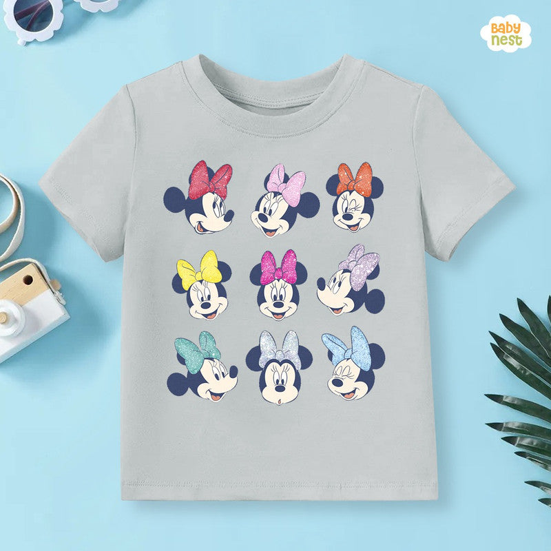 Minnie Mouse Half Sleeves T-shirt For Kids - light Grey
