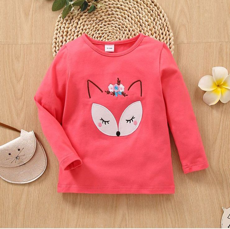 Fox Printed Full Sleeves T-shirt for Girls - Pink