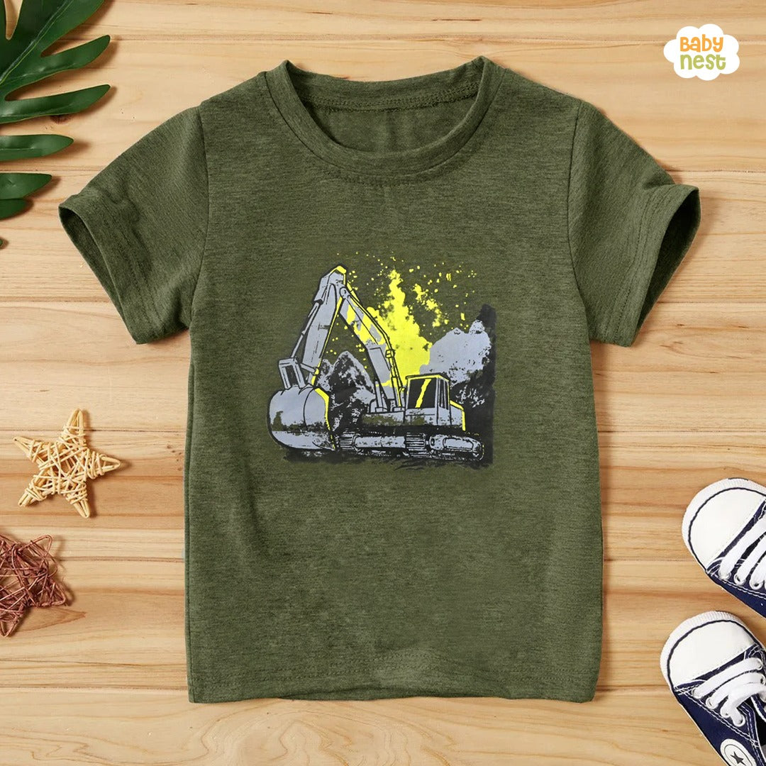 Crain Half Sleeves T-shirts For Kids Texture Green- SBT-364