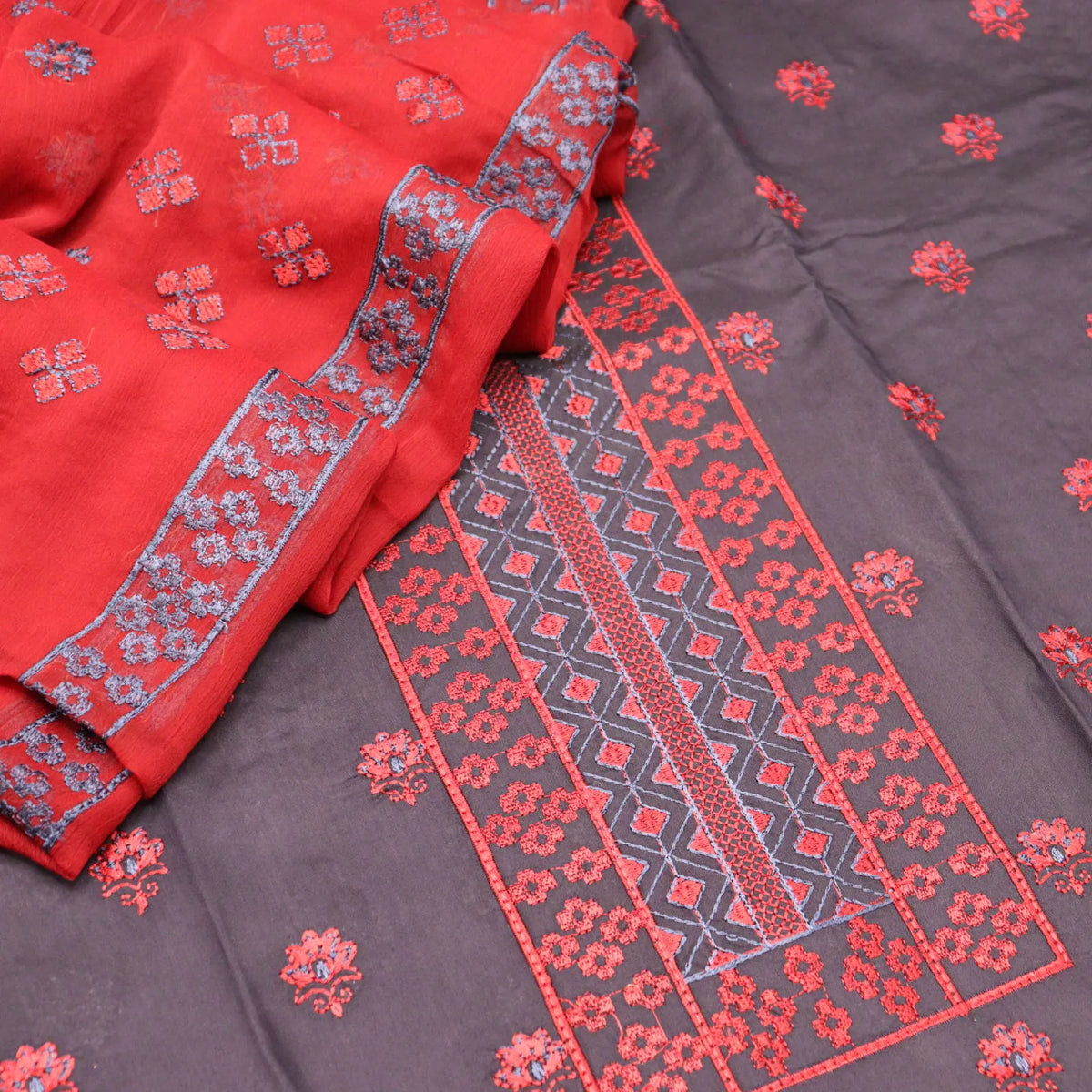 Sarang Exclusive Embroidered Viscose Collection With Chiffon Dupatta - SEEVC 07