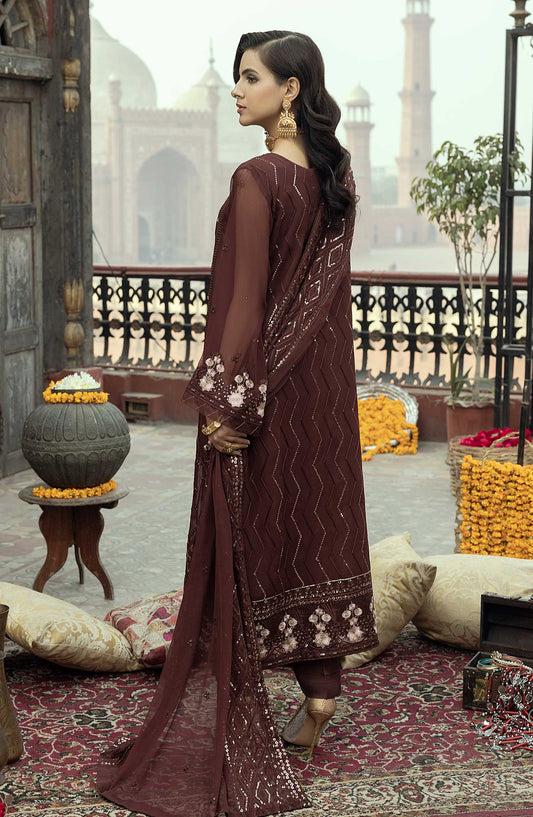 Shamooz Embroidered Chiffon Stitched 3 Piece - SEM-0775 Ecru - Brown - Festive Collection
