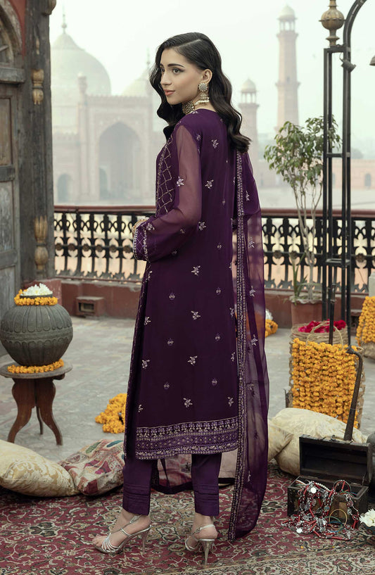 Shamooz Embroidered Chiffon Stitched 3 Piece - SEM-0776 Indigo - Purple - Festive Collection