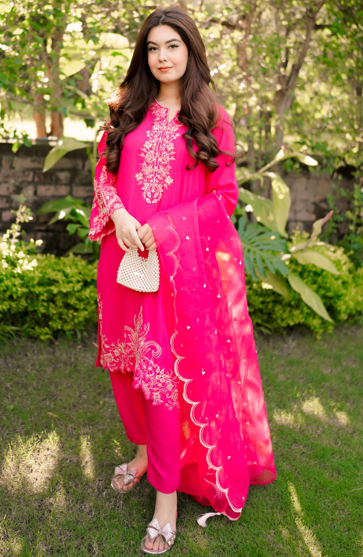 La Rosaa Embroidered Georgette Stitched 3 Piece - Serena - LR25L - Pink - Luxury Collection