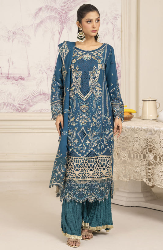 Aaraish by Diara Embroidered Chiffon Stitched 3 Piece Suit - SF-13 ASMAA - DC25AA - Blue - Formal Collection