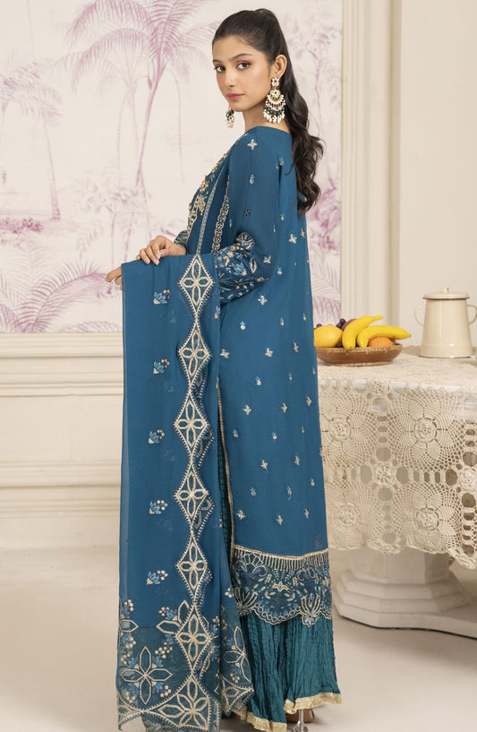 Aaraish by Diara Embroidered Chiffon Stitched 3 Piece Suit - SF-13 ASMAA - DC25AA - Blue - Formal Collection