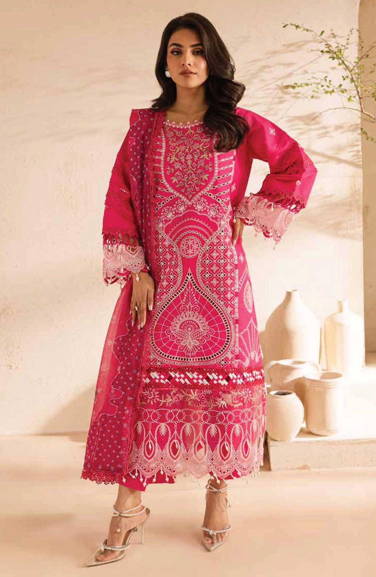 Parishay Embroidered Lawn Unstitched 3 Piece - SG-04 - P25SG - Hot Pink - Summer Collection