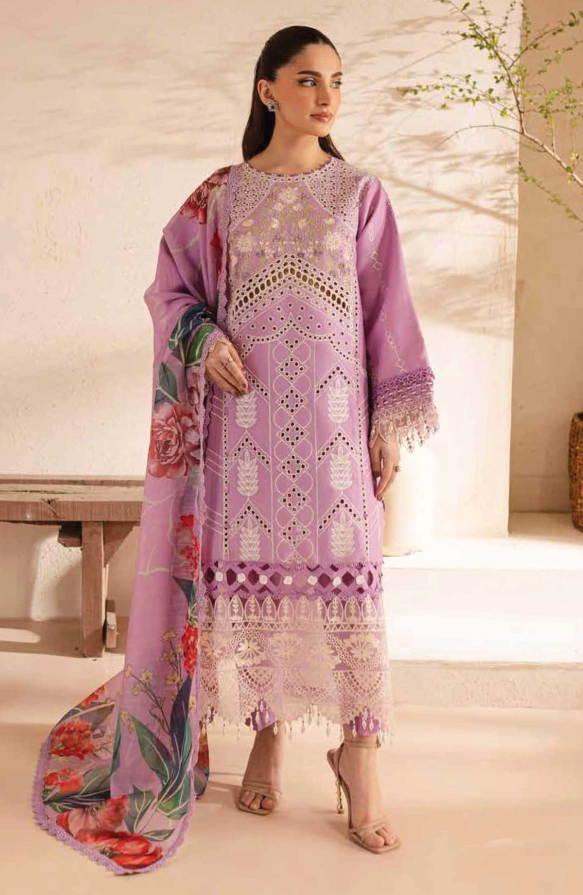 Parishay Embroidered Lawn Unstitched 3 Piece - SG-05 - P25SG - Greyish Purple - Summer Collection