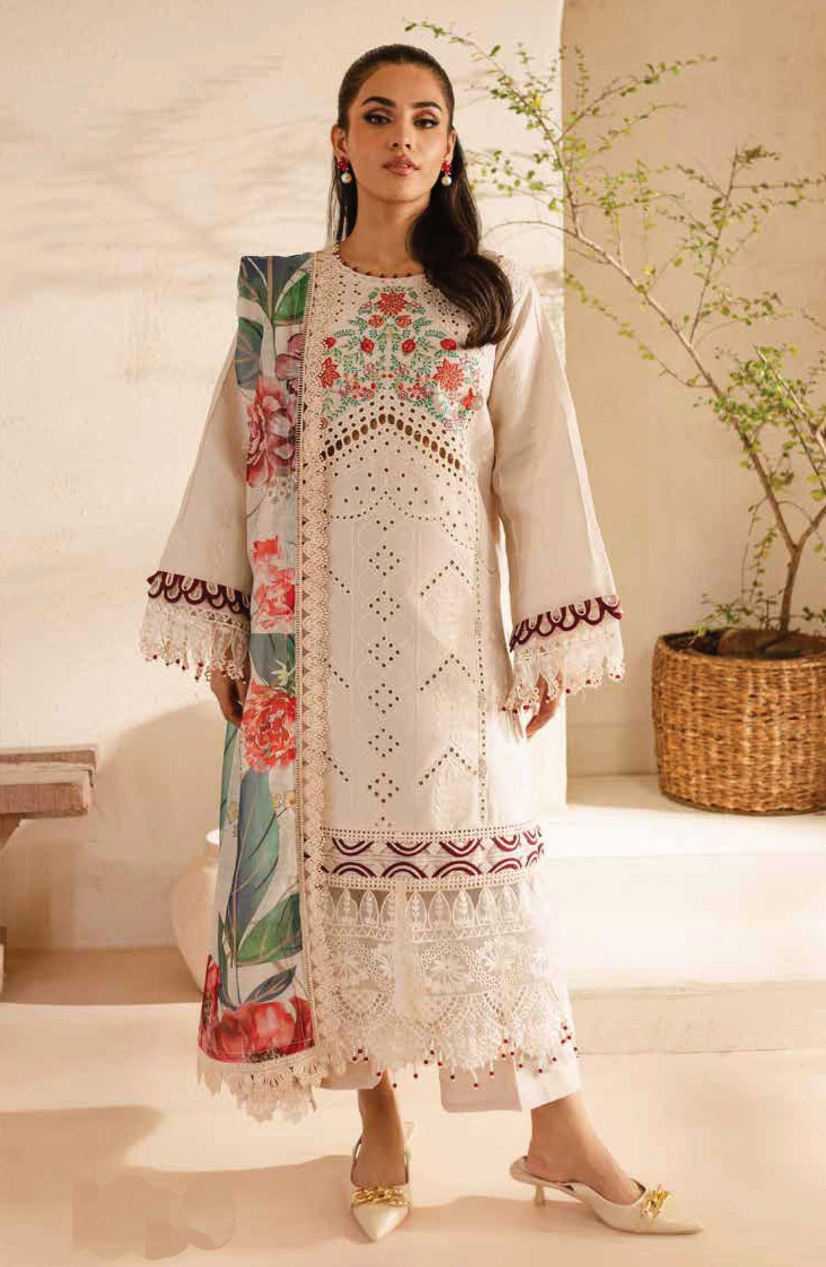 Parishay Embroidered Lawn Unstitched 3 Piece - SG-06 - P25SG - White - Summer Collection