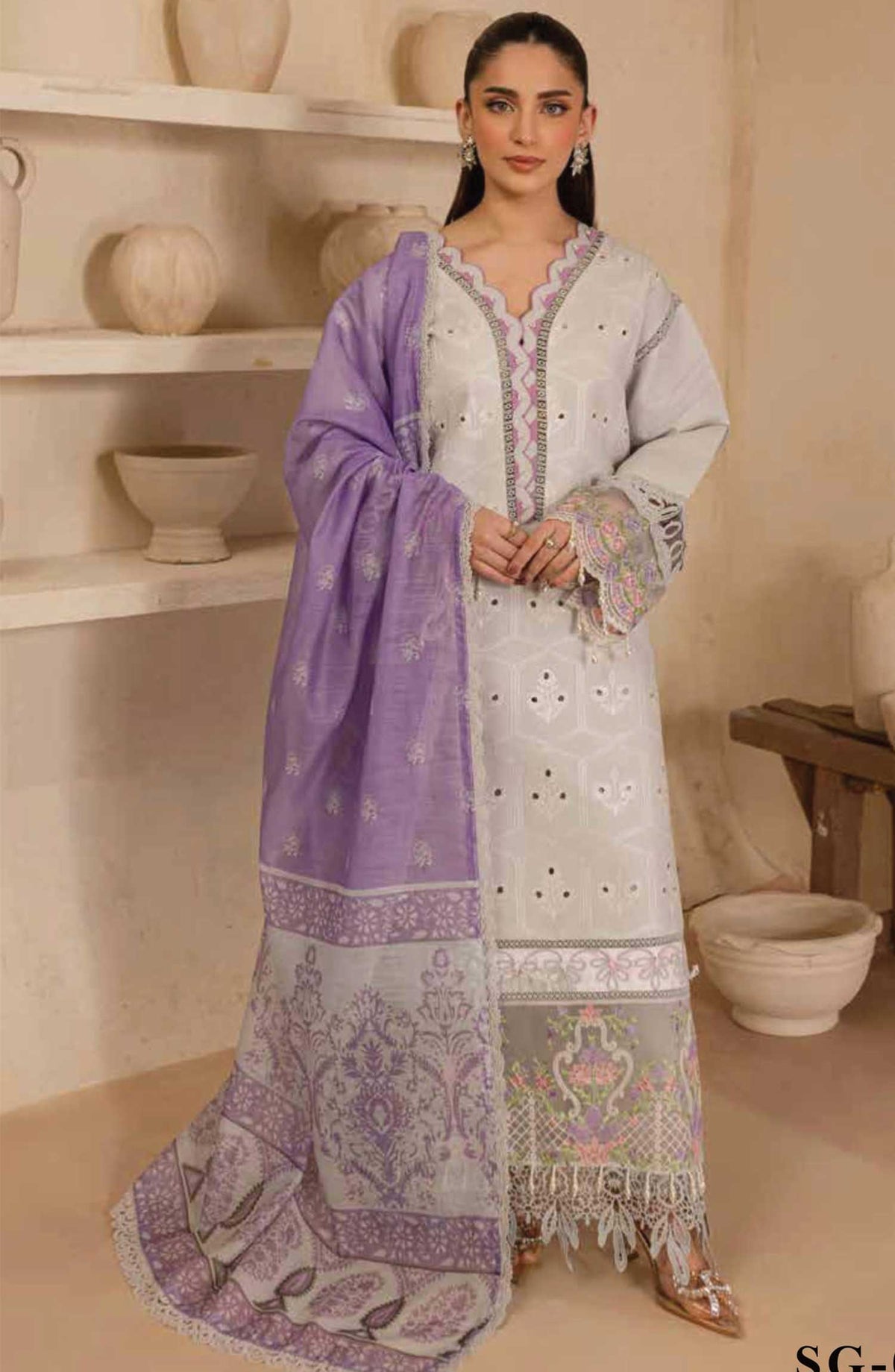 Parishay Embroidered Lawn Unstitched 3 Piece - SG-07 - P25SG - Light Grey - Summer Collection
