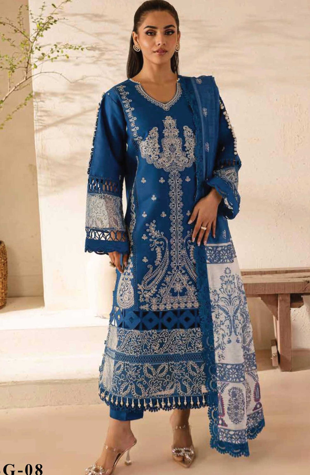 Parishay Embroidered Lawn Unstitched 3 Piece - SG-08 - P25SG - Dark Blue - Summer Collection
