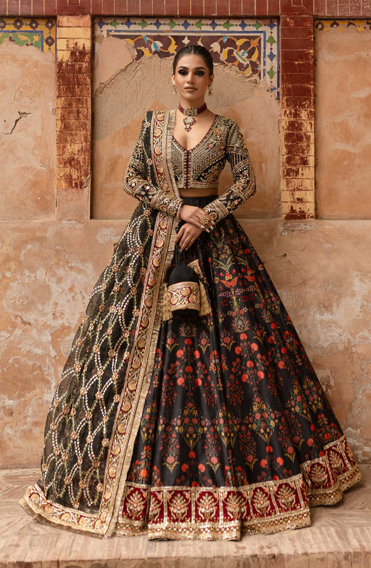 Khwabedah By Maria Osama Khan Embroidered Unstitched 3 Piece - Shab e Posh - MOK25K - Black - Wedding Collection