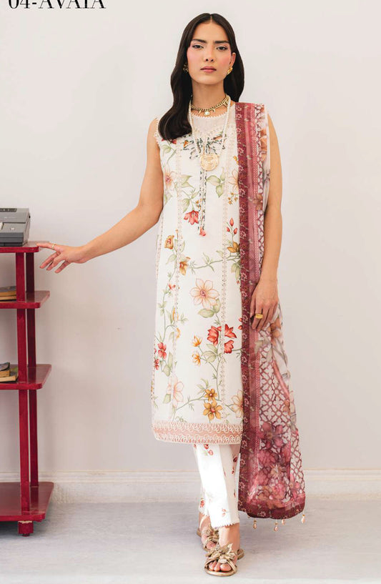 Sheen by Alizeh Printed Lawn Unstitched 3 Piece Suit - D-04 Avaia - ALZ25SHEEN - White - Summer Collection