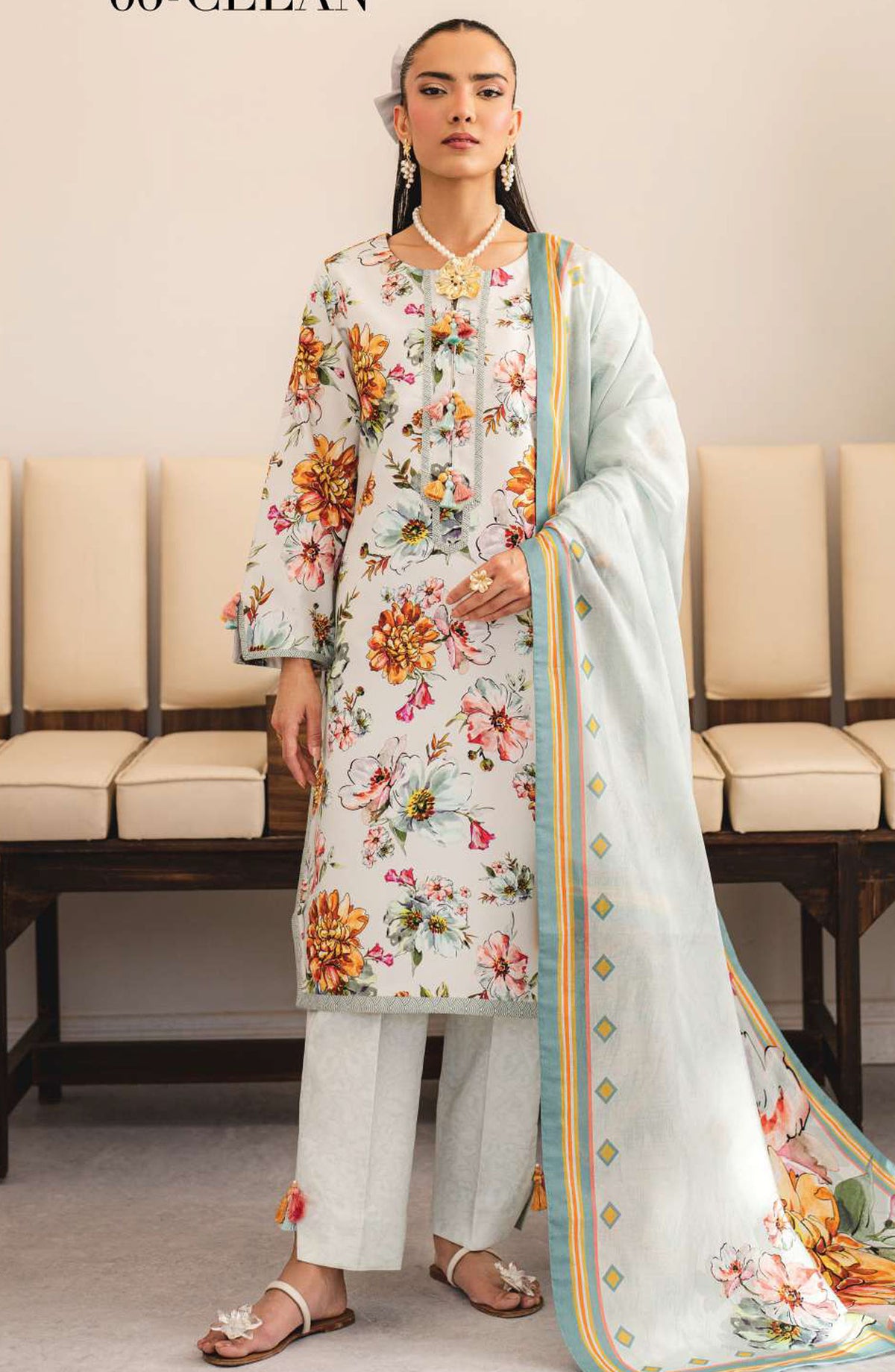 Sheen by Alizeh Printed Lawn Unstitched 3 Piece Suit - D-06 Celan - ALZ25SHEEN - White - Summer Collection