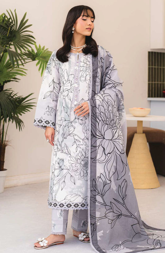 Sheen by Alizeh Printed Lawn Unstitched 3 Piece Suit - D-01 Perie - ALZ25SHEEN - Grey - Summer Collection