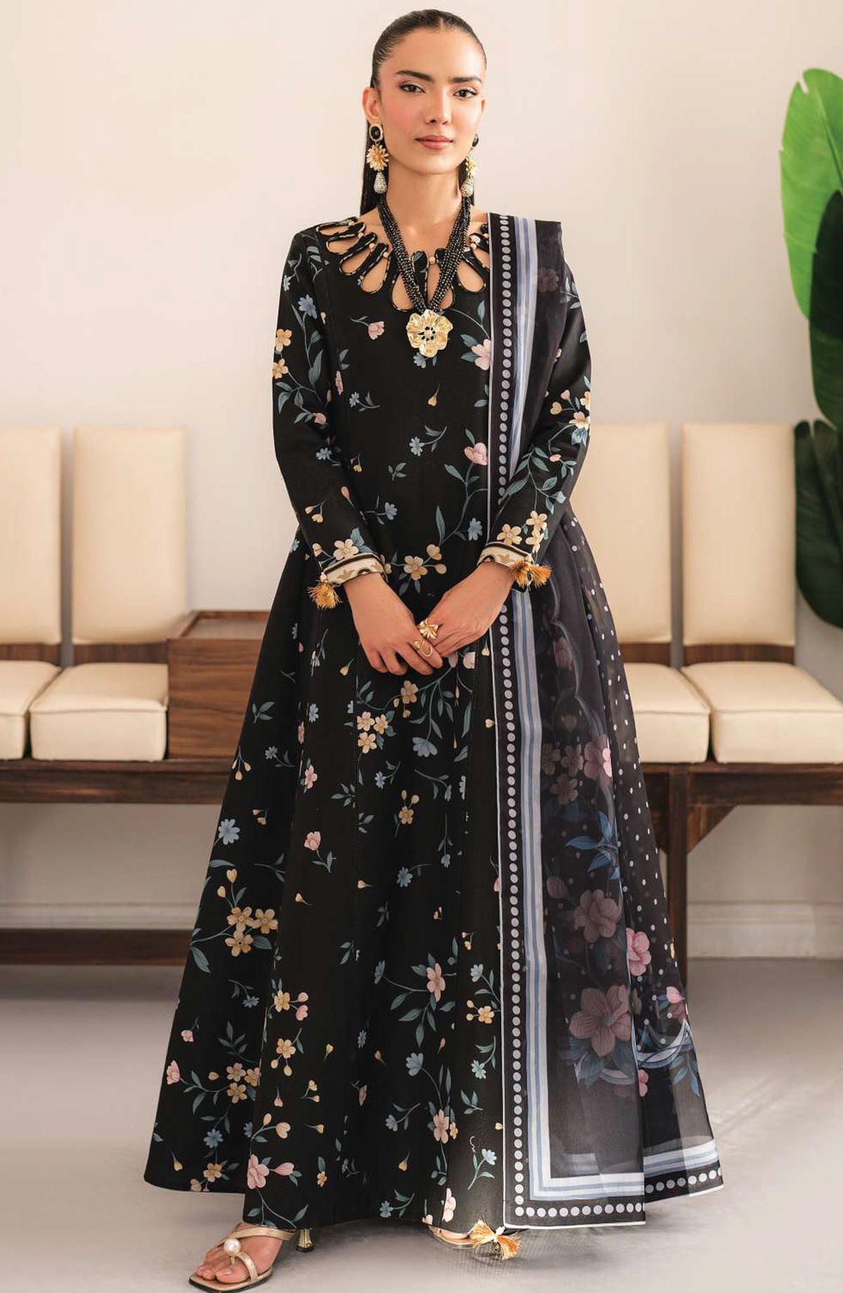 Sheen by Alizeh Printed Lawn Unstitched 3 Piece Suit - D-08 Shyna - ALZ25SHEEN - Black - Summer Collection