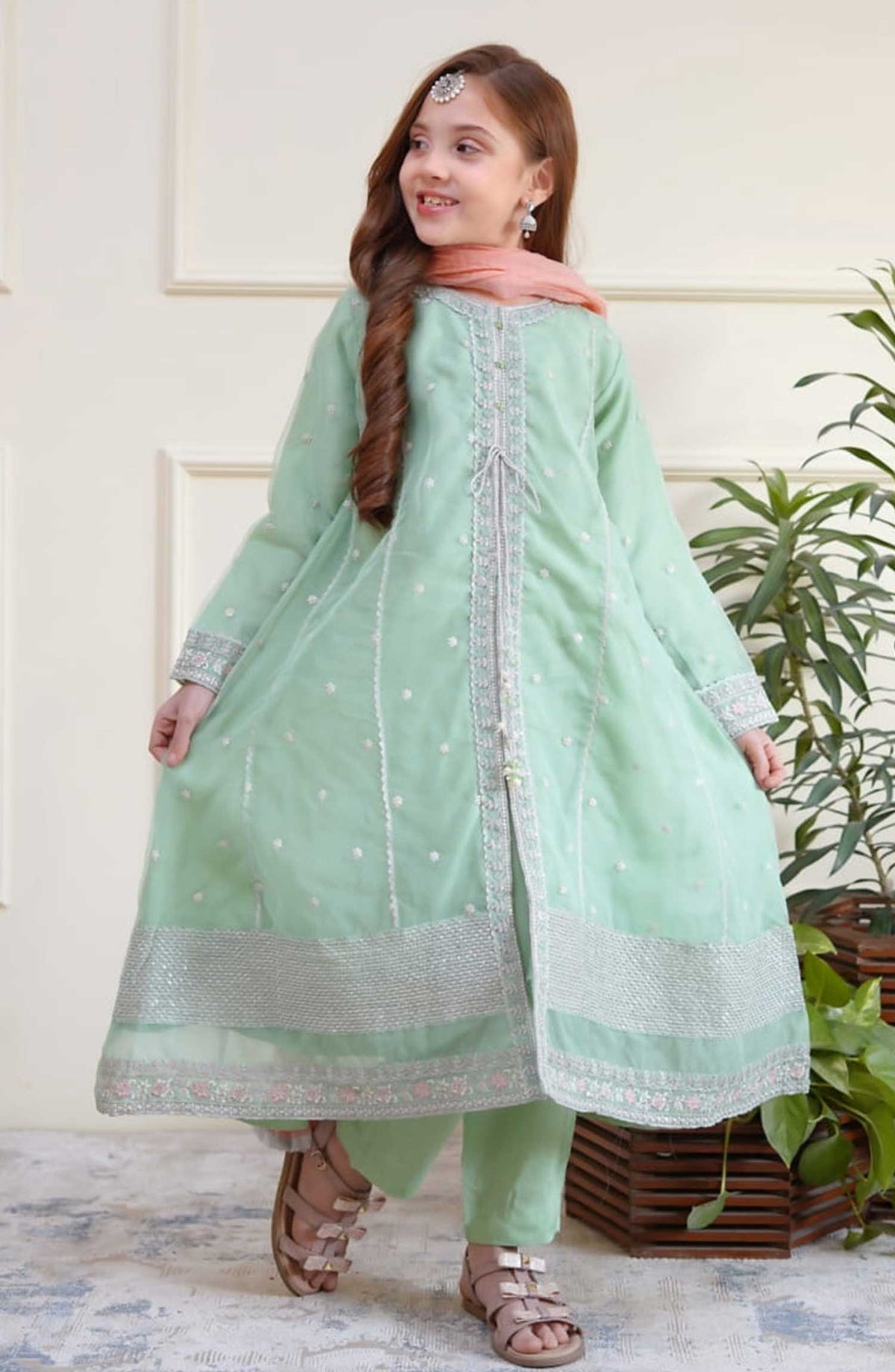 Shanzey Embroidered Organza Stitched 3 Piece - SHK-3505-Mint - SH25EB - Blue Mist - Festive Girls Collection