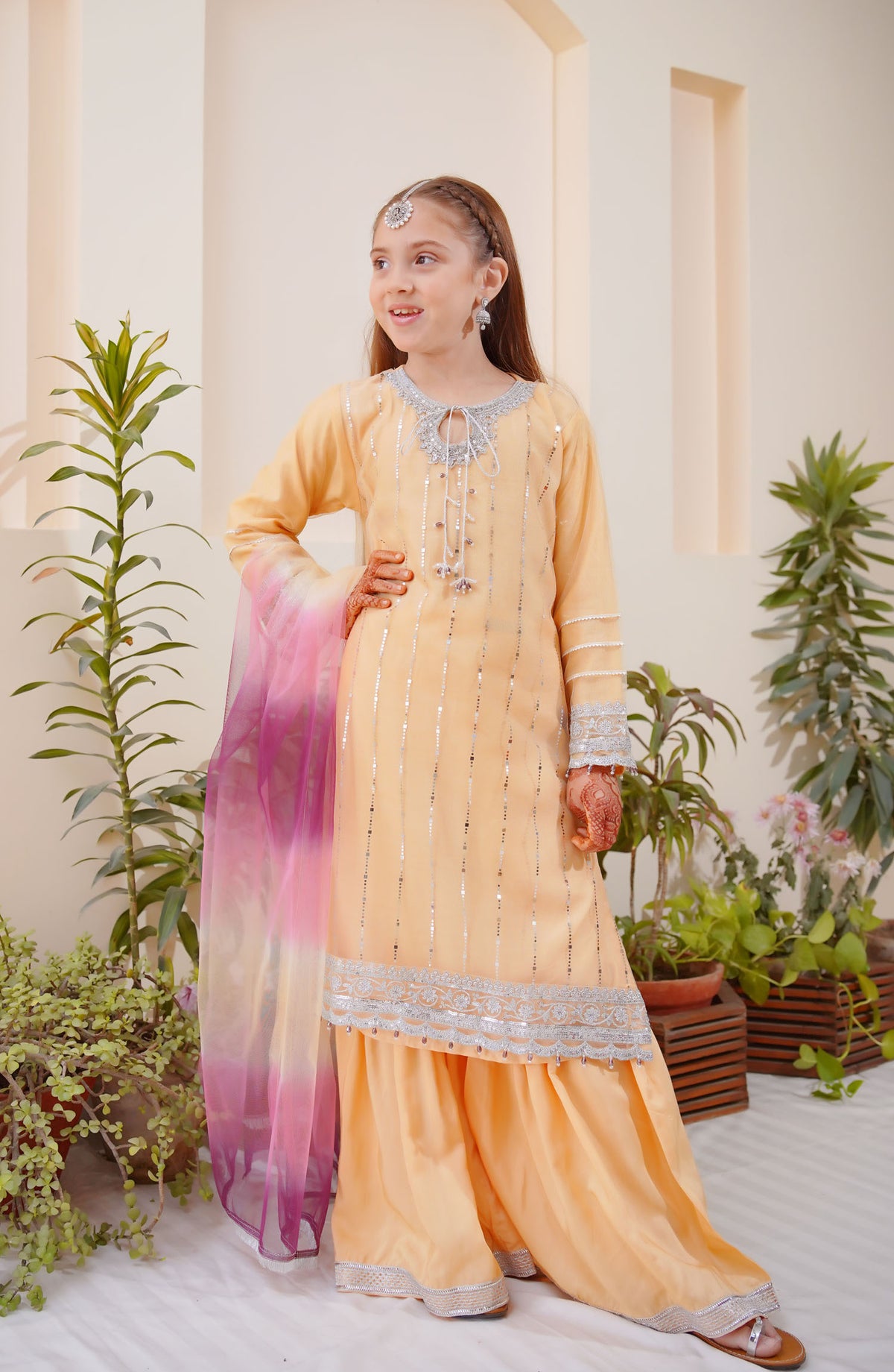 Shanzey Embroidered Net Stitched 3 Piece Suit - SHK-3804 - SH25MEFE - Peach - Girls Collection