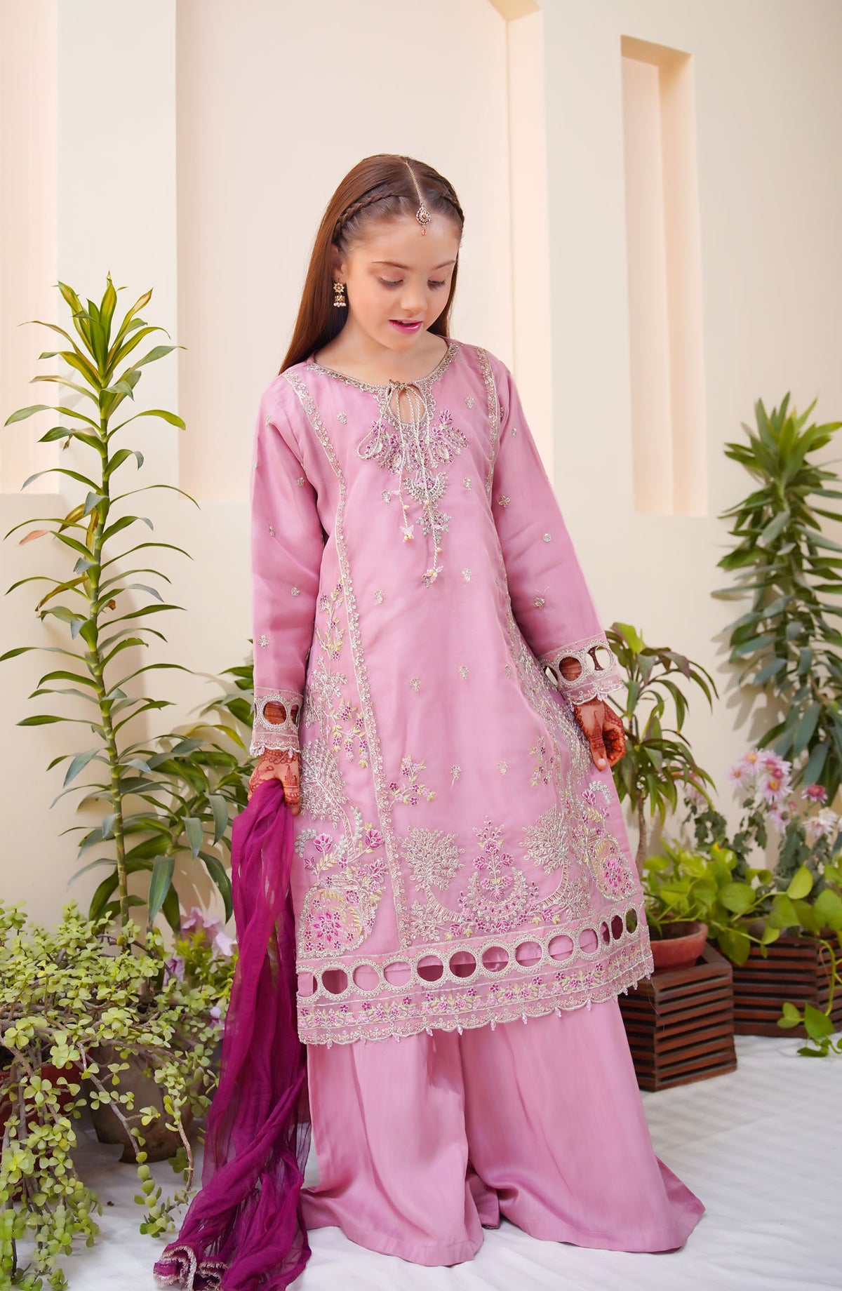 Shanzey Embroidered Organza Stitched 3 Piece Suit - SHK-3805 - SH25MEFE - Pink - Girls Collection