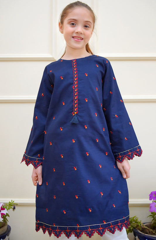 Shanzey Embroidered Jacquard Stitched Kurti - SHK-4214 - SH25ERJ - Blue - Girls Festive Collection