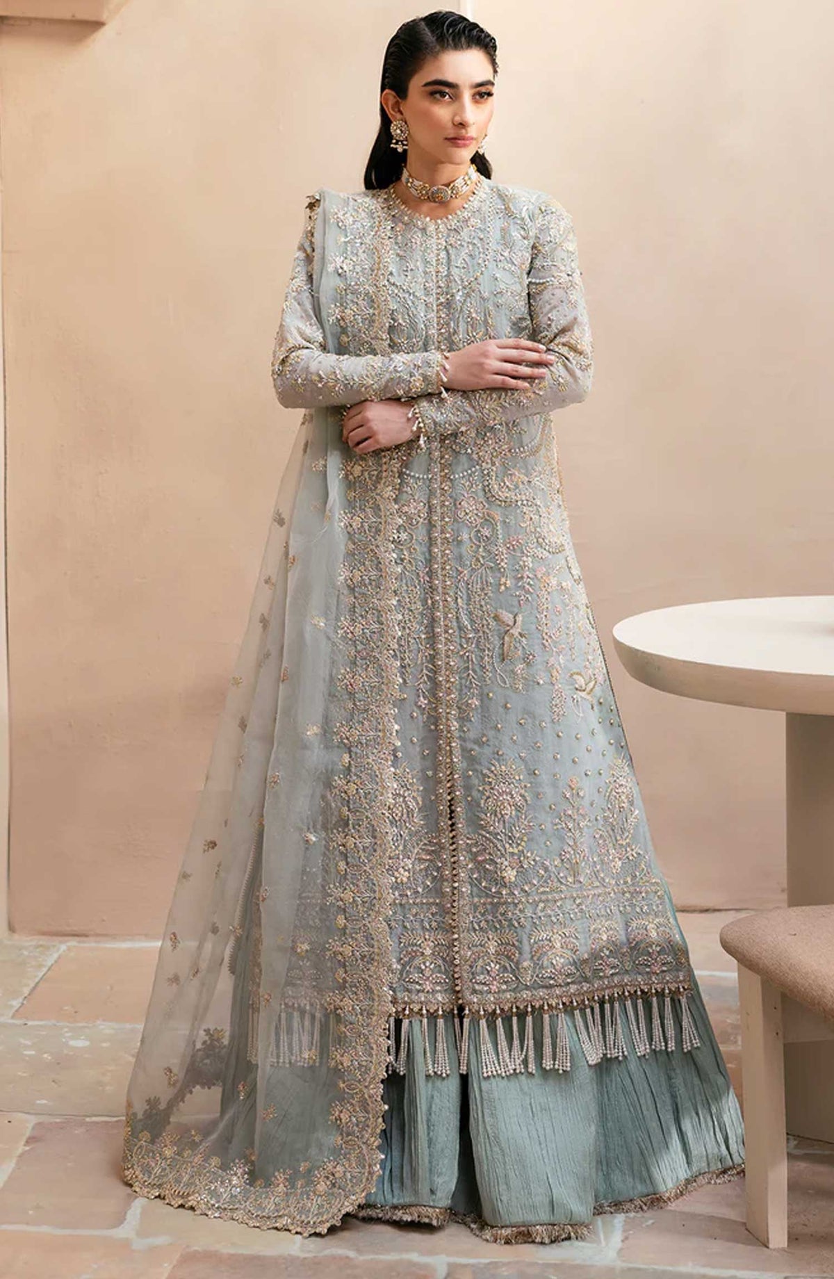 Emaan Adeel Embroidered Organza Unstitched 3 Piece - EA25C - Silvella - Light Blue - Formal Collection