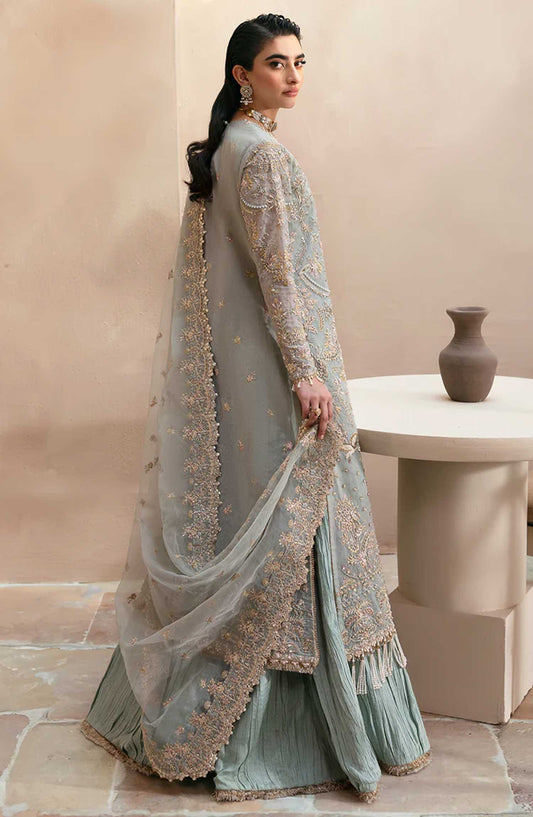 Emaan Adeel Embroidered Organza Unstitched 3 Piece - EA25C - Silvella - Light Blue - Formal Collection