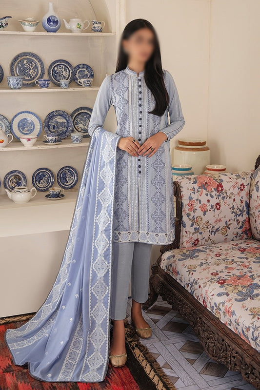 Manzil - Khaddar and Linen Unstitched Collection D- SILVER SHADOW