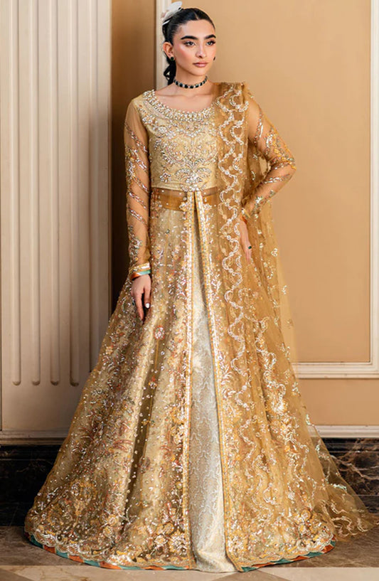 Mushq Embroidered Net Unstitched 4 Piece - Sitaray - MQ25M - Golden - Formal Collection