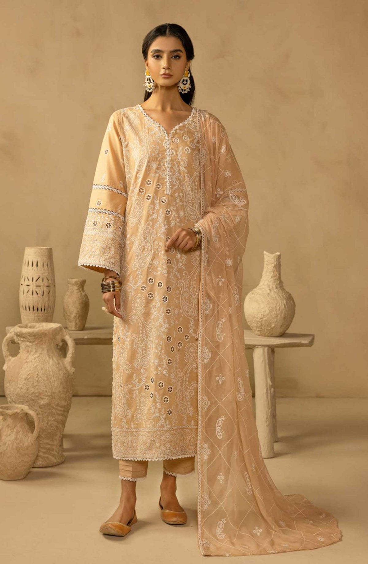 Khoobsurat Chikankari Lawn Unstitched 3 Piece - SK-33 - K25CL - Peach - Summer Collection