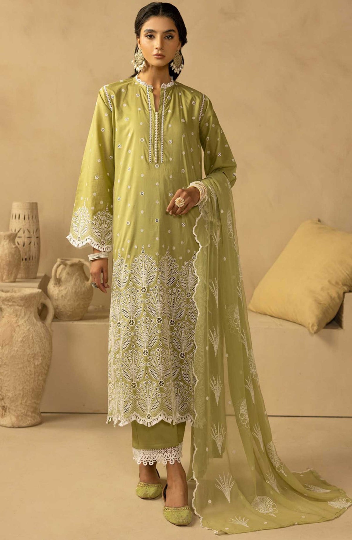 Khoobsurat Chikankari Lawn Unstitched 3 Piece - SK-36 - K25CL - Green - Summer Collection