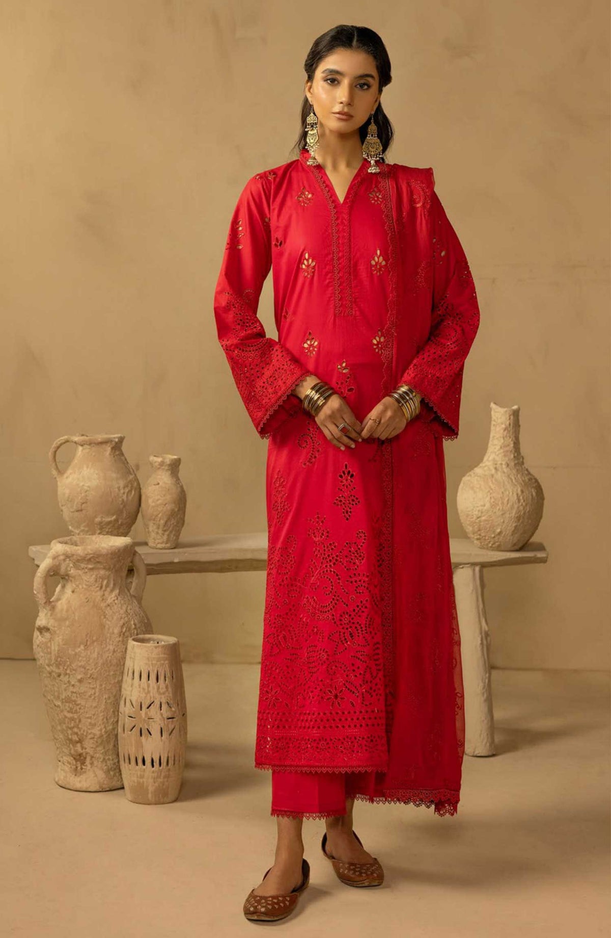 Khoobsurat Chikankari Lawn Unstitched 3 Piece - SK-38 - K25CL - Red - Summer Collection