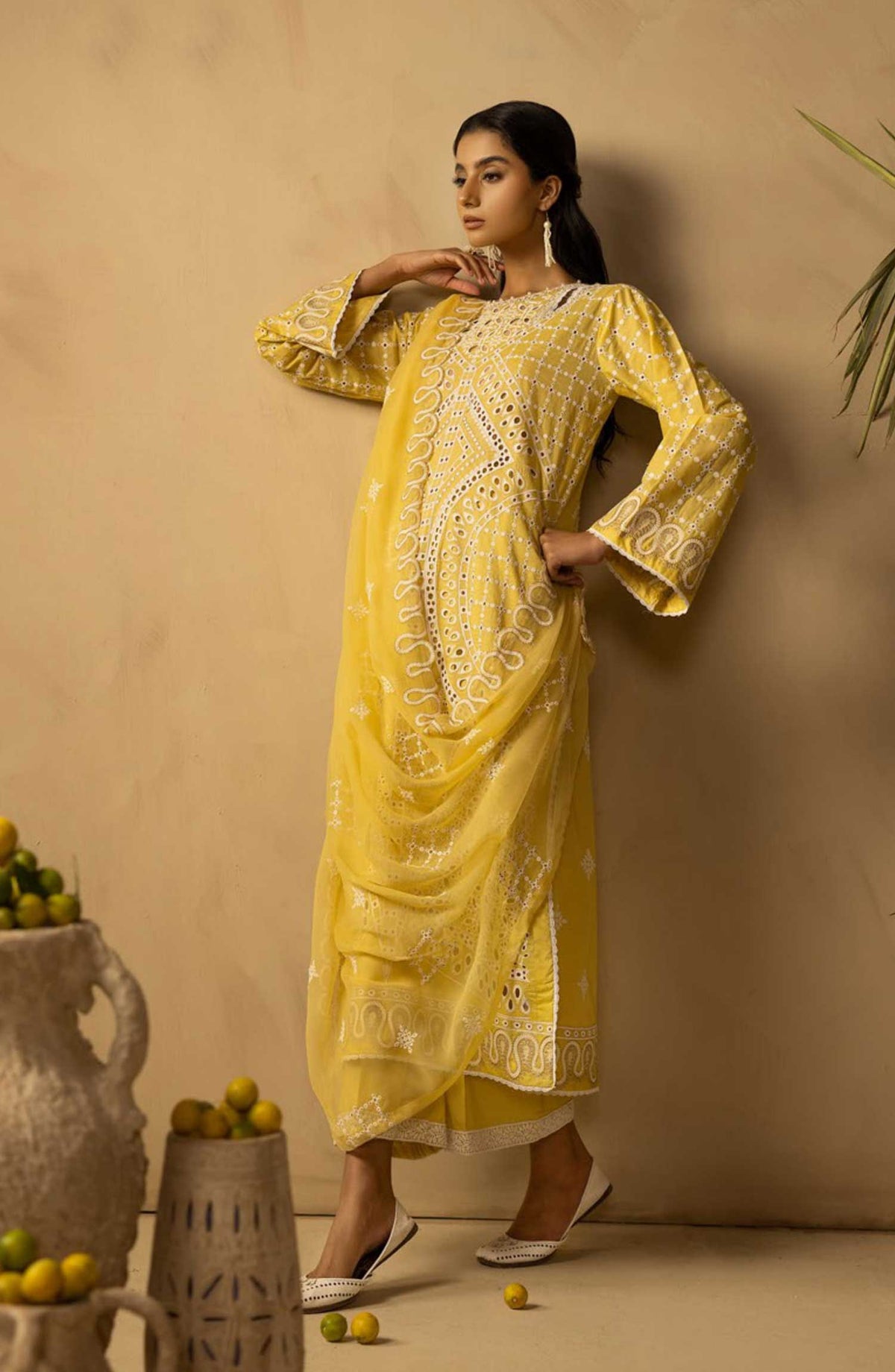 Khoobsurat Chikankari Lawn Unstitched 3 Piece - SK-39 - K25CL - Yellow - Summer Collection