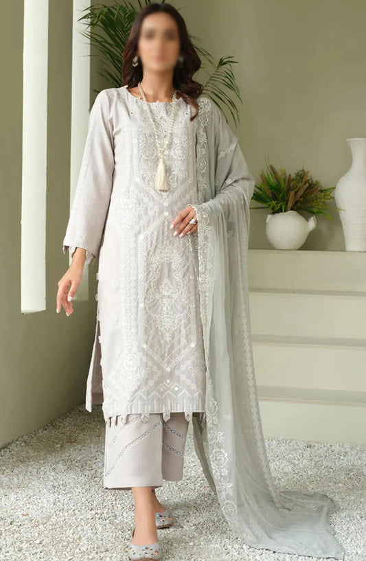 Embroidered Karandi Collection with Embroidered Chiffon Dupatta by Marjjan - SKC-101 (GREY)