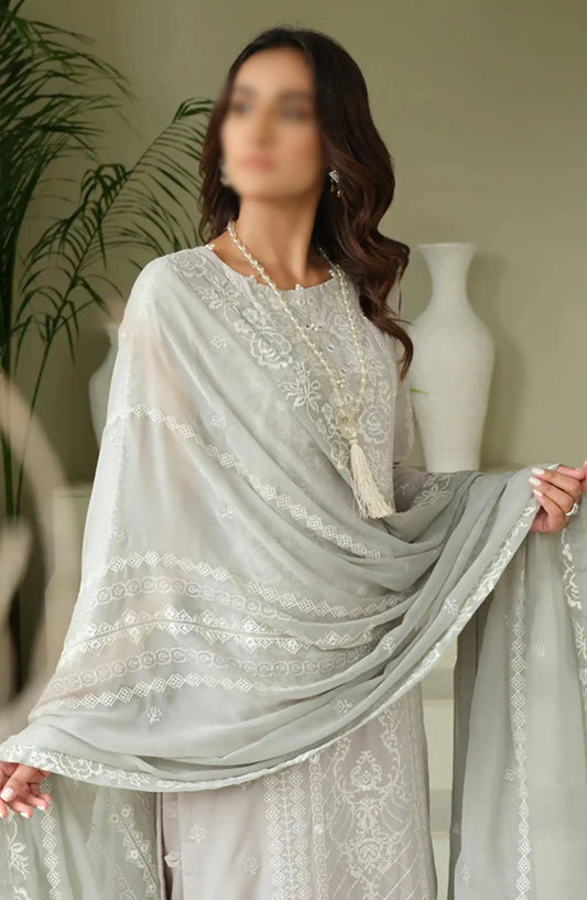 Embroidered Karandi Collection with Embroidered Chiffon Dupatta by Marjjan - SKC-101 (GREY)