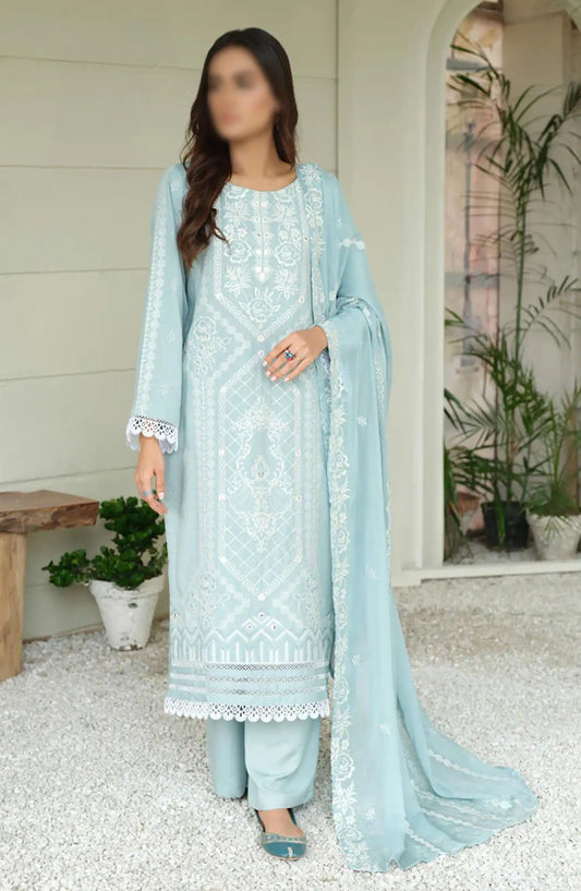 Embroidered Karandi Collection with Embroidered Chiffon Dupatta by Marjjan - SKC-101 (ICE BLUE)