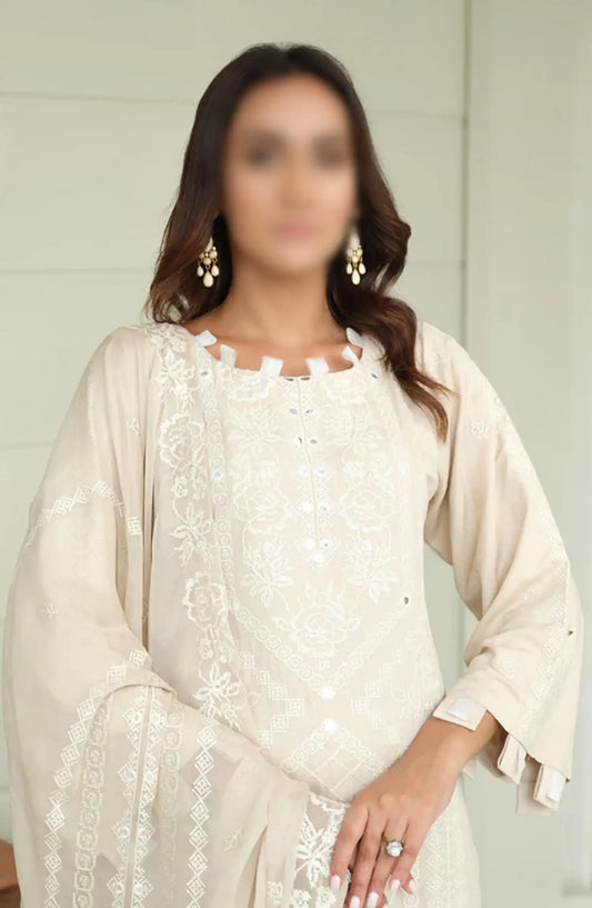 Embroidered Karandi Collection with Embroidered Chiffon Dupatta by Marjjan - SKC-101 (OFF WHITE)