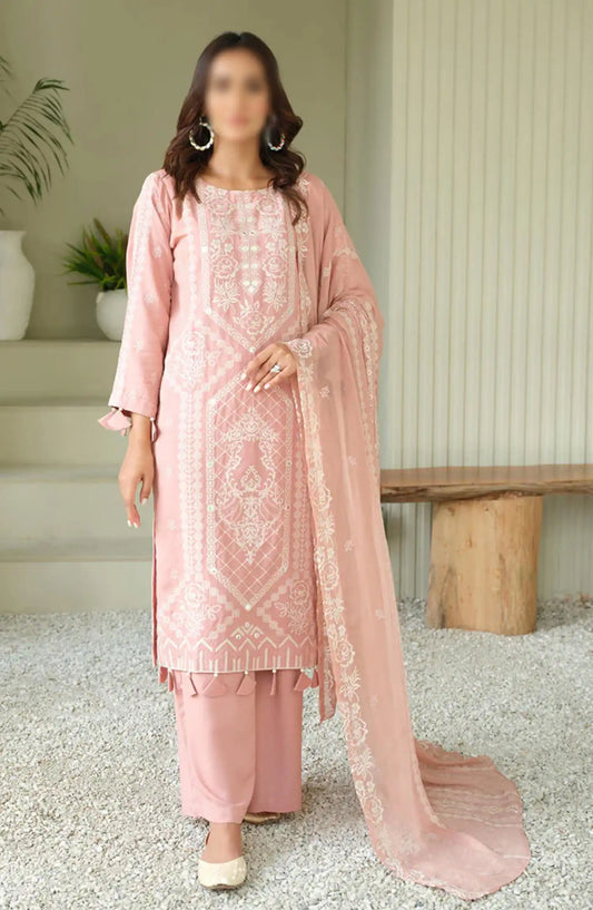 Embroidered Karandi Collection with Embroidered Chiffon Dupatta by Marjjan - SKC-101 (PINK)
