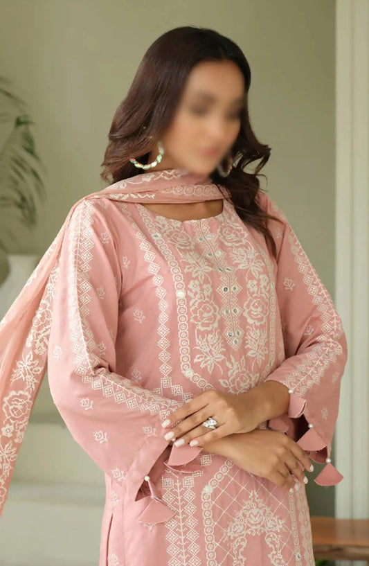 Embroidered Karandi Collection with Embroidered Chiffon Dupatta by Marjjan - SKC-101 (PINK)