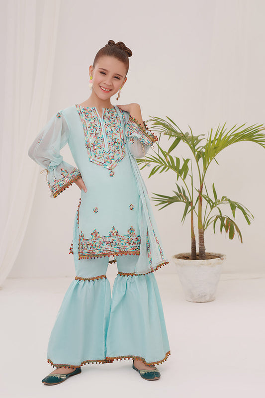 Merakish Kids Embroidered Chiffon Collection 2023 - Sky Blue