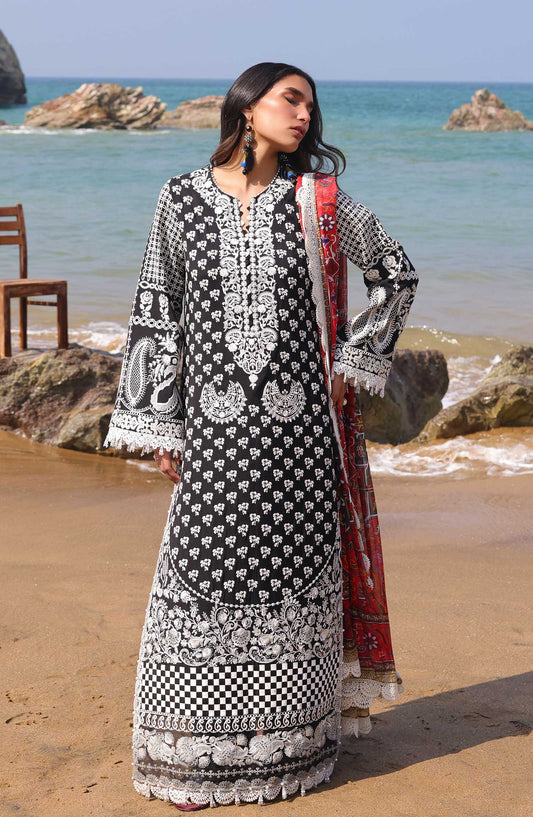 Hania by Serene Embroidered Lawn Unstitched 3 Piece - SL-75 ANOUD - - Black - Summer Collection