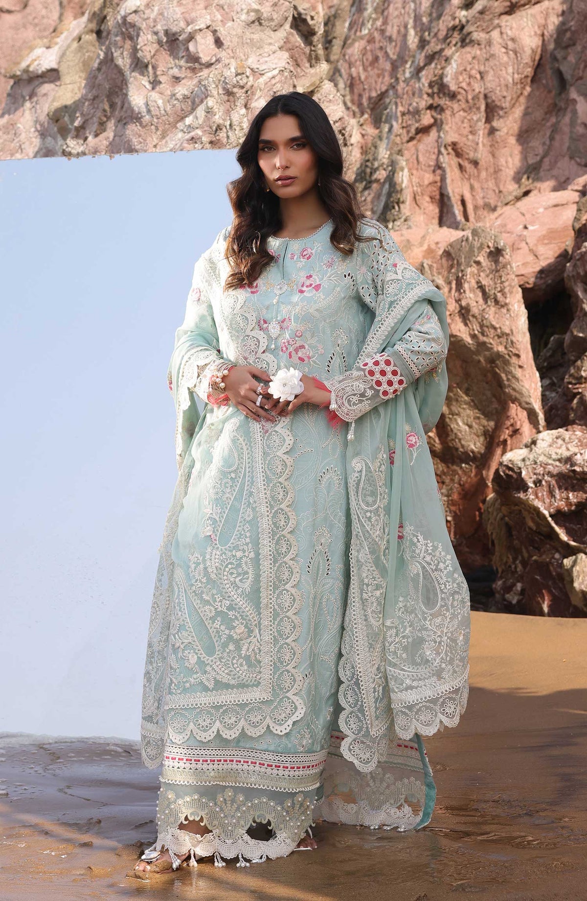 Hania by Serene Embroidered Lawn Unstitched 3 Piece - SL-76 A AIDAN - - Sky Blue - Summer Collection