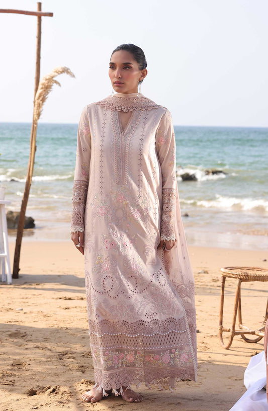 Hania by Serene Embroidered Lawn Unstitched 3 Piece - SL-79 KISWA - - Light Pink - Summer Collection