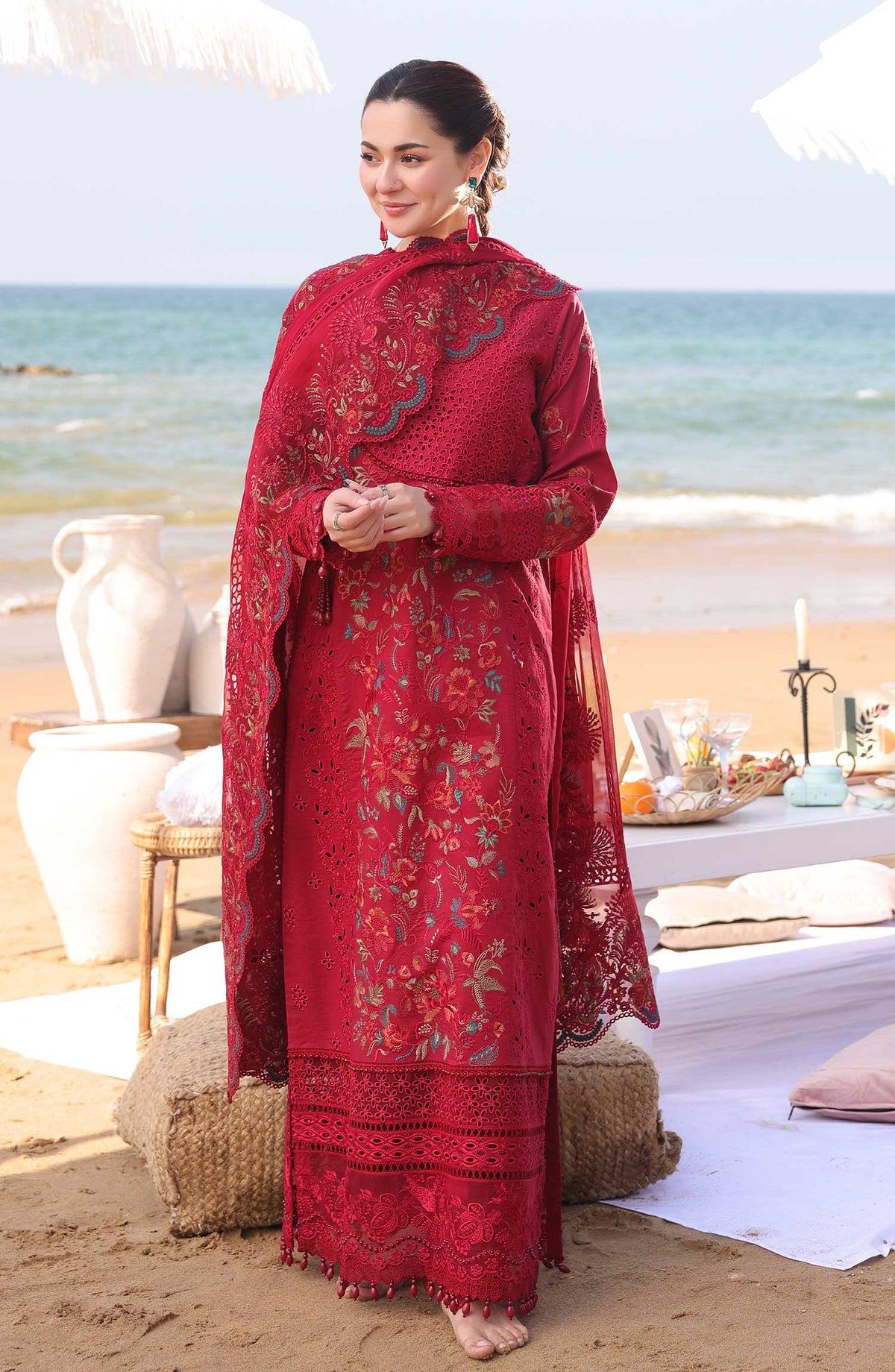 Hania by Serene Embroidered Lawn Unstitched 3 Piece - SL-82 ISWAH - - Red - Summer Collection