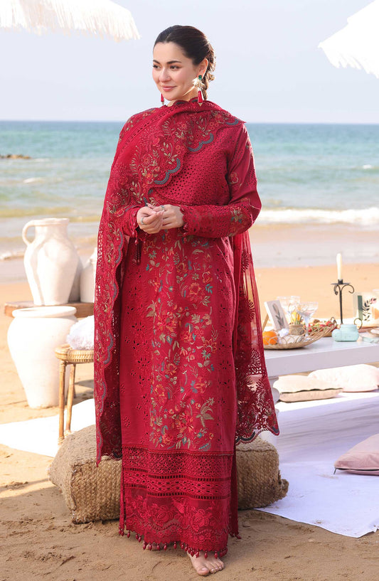 Hania by Serene Embroidered Lawn Unstitched 3 Piece - SL-82 ISWAH - - Red - Summer Collection