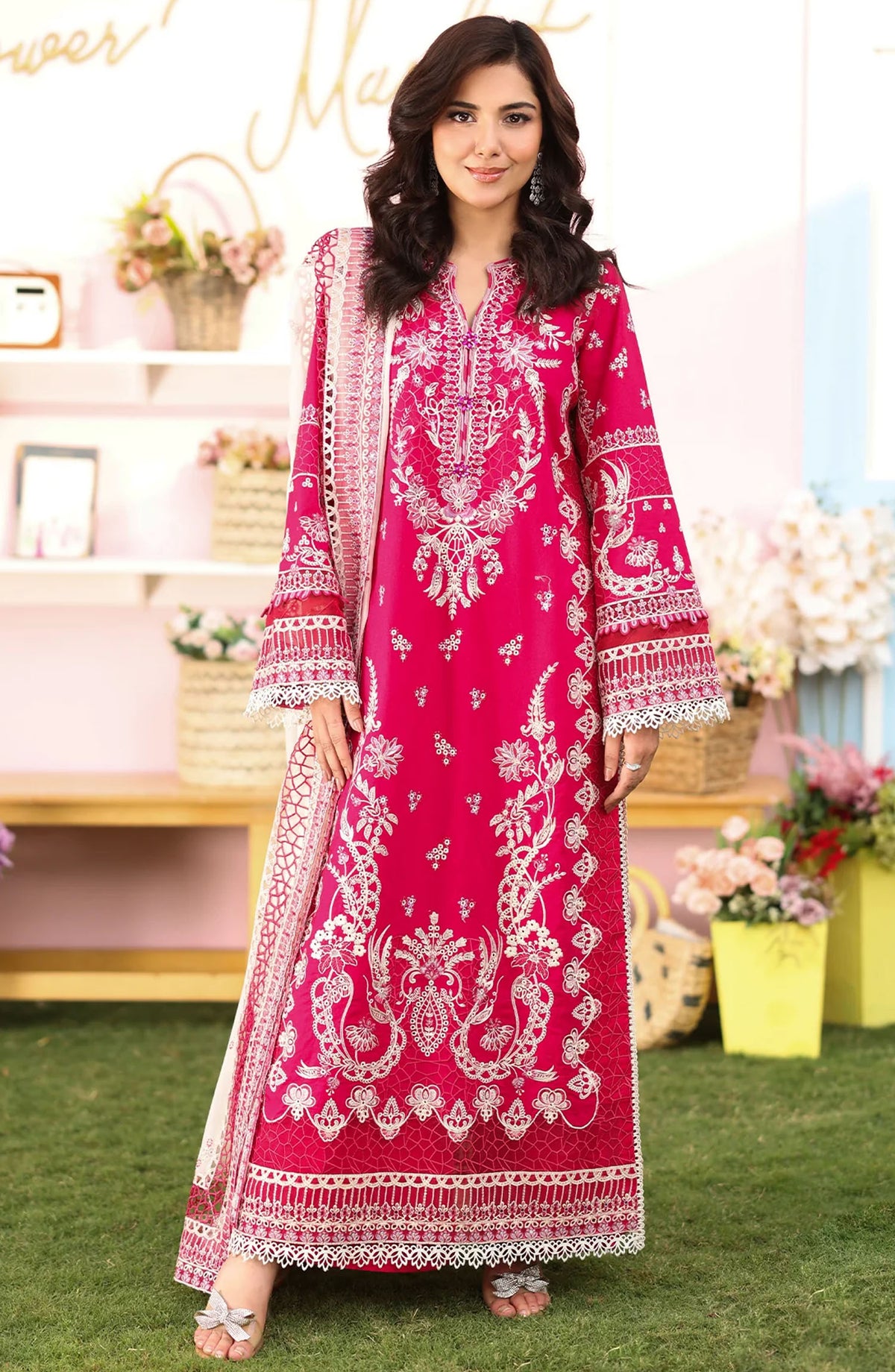 Hayam by Imrozia Embroidered Lawn Unstitched 3 Piece Suit - SL-90 Basma - IMP25HELL - Pink - Luxury Summer Collection