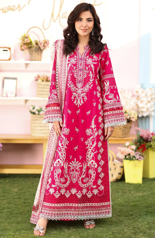 Hayam by Imrozia Embroidered Lawn Unstitched 3 Piece Suit - SL-90 Basma - IMP25HELL - Pink - Luxury Summer Collection